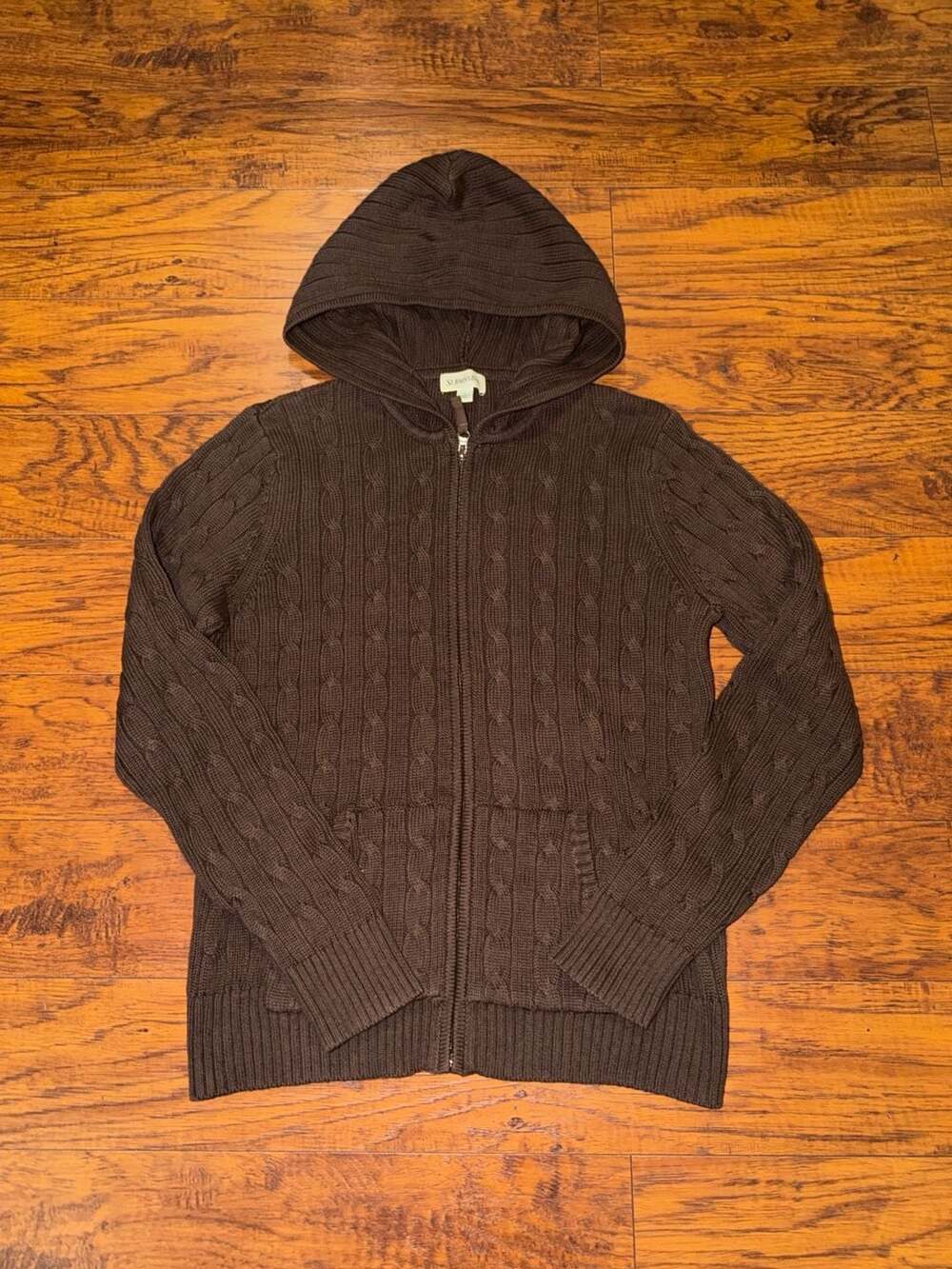 St. John's Bay Zip-Up Hoodie Size L Brown Cable-Knit Sweater